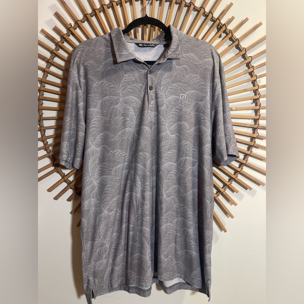 Travis Mathew Men's Gray Leaf Patterned Polo Shirt Short Sleeve Golf Sporty XXL